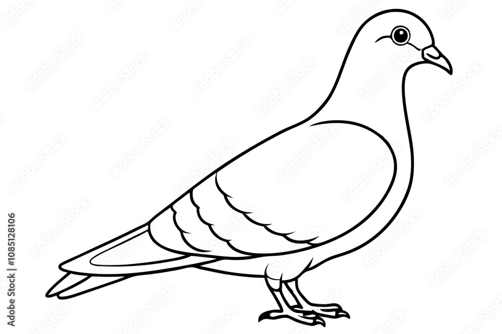 Pigeon Line Art Vector Illustration, Pigeon silhouette Isolated on White Background