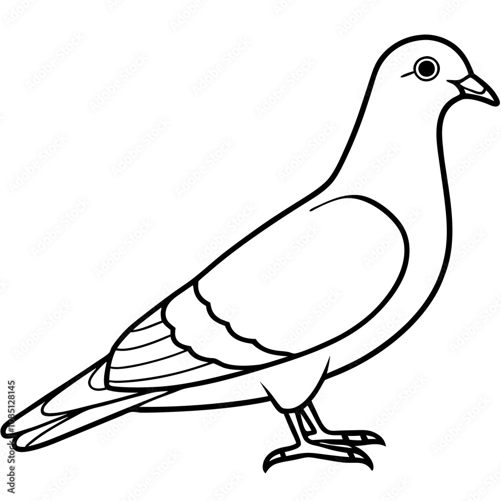 Obraz premium Pigeon Line Art Vector Illustration, Pigeon silhouette Isolated on White Background