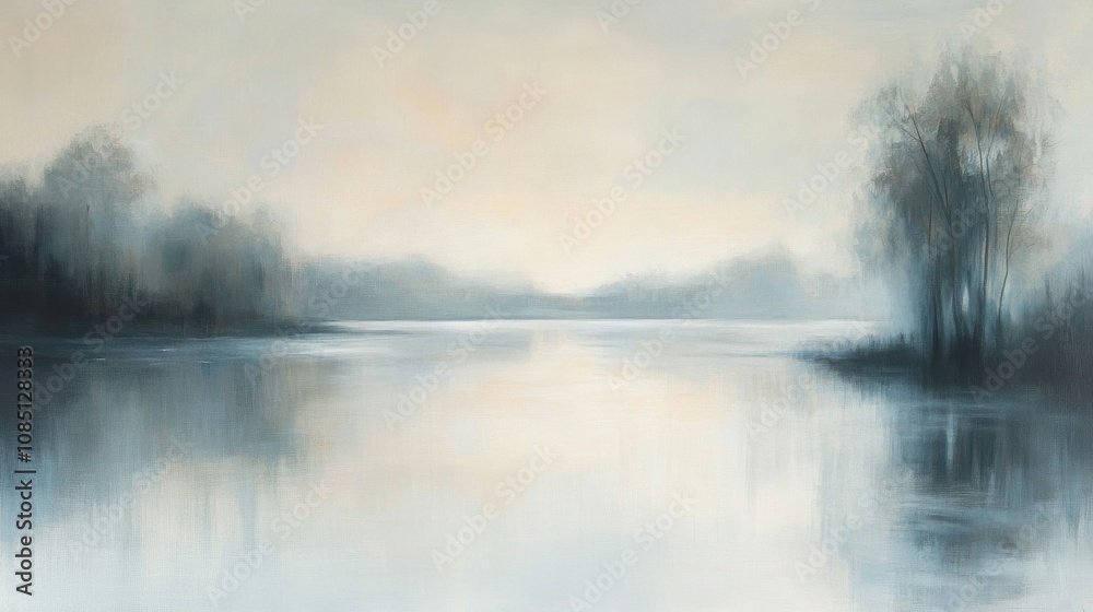 Tranquil Water Reflections in a Misty Landscape Tranquil Water Reflections in a Misty Landscape