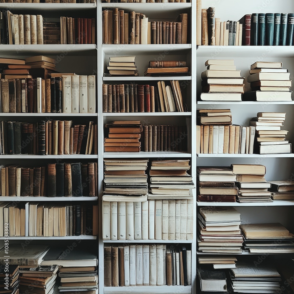 A cozy library scene featuring shelves filled with a variety of vintage books, creating an inviting atmosphere for reading and learning.