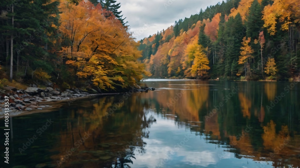 Fototapeta premium calm river winding through a dense forest