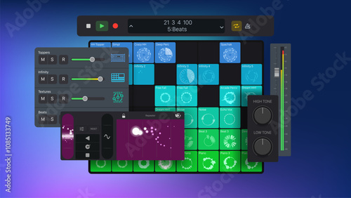 Daw Program for professional songwriting, beat making, editing, and mixing. Audio workstation software. Vector illustration