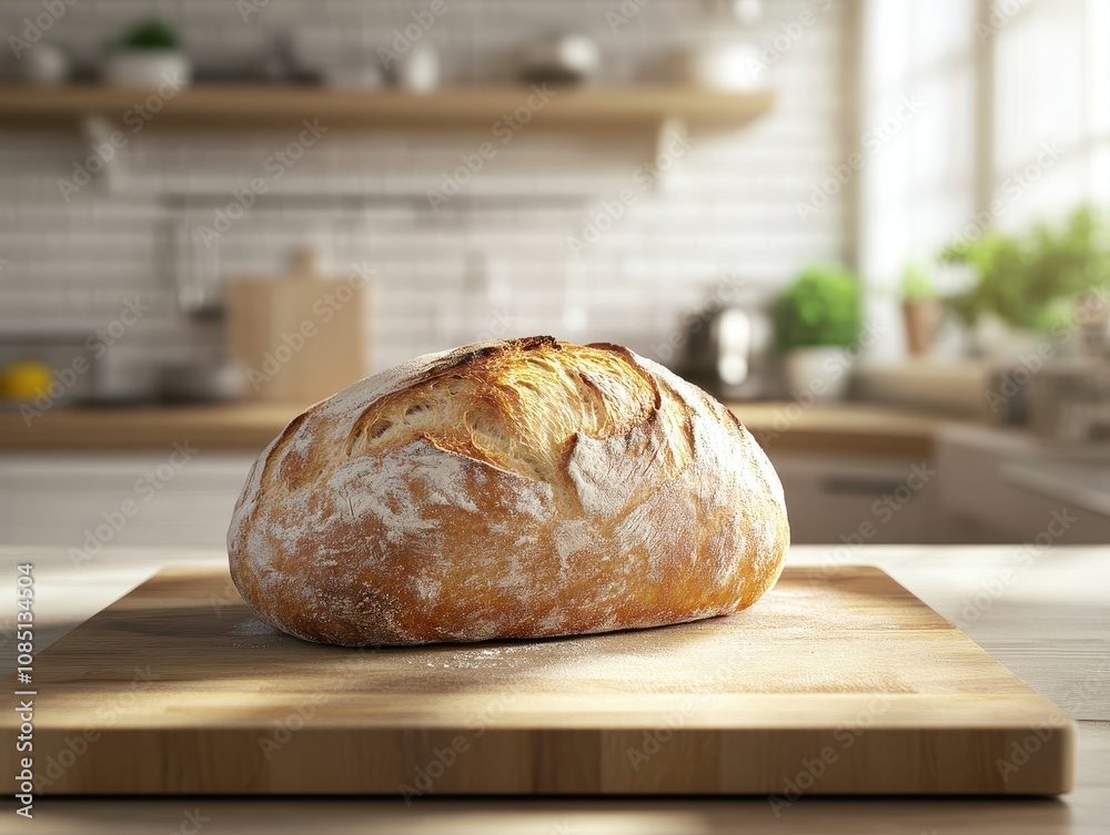 Baking Artisan Bread Cozy Kitchen Food Bright Atmosphere Close-up Golden Crust Delight