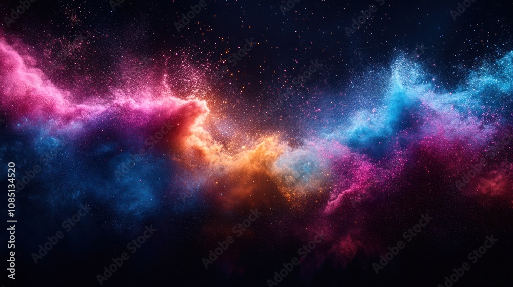 Fototapeta premium Cosmic nebula with vibrant pink, blue, and orange hues.