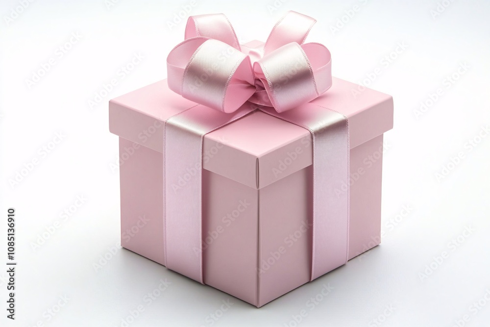 Obraz premium Soft blush pink gift box that includes a satin ribbon