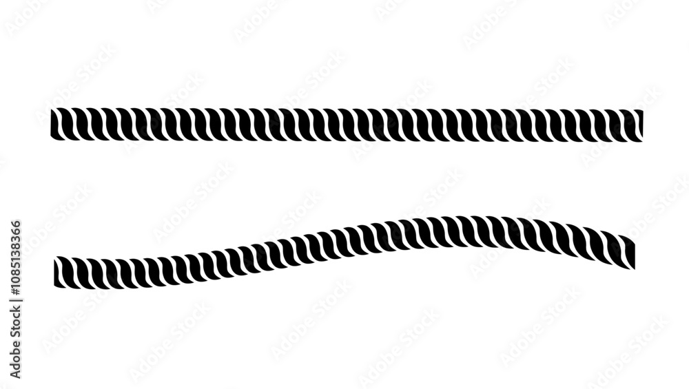 Straight and wavy Rope symbol , black isolated silhouette Straight and wavy Rope symbol , black isolated silhouette