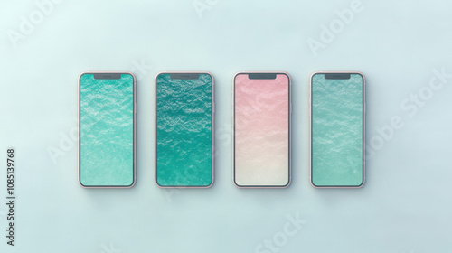 Panoramic View of Four Screened iPhones with Water Effects