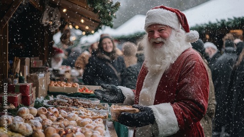 Festive santa claus smiling at market winter wonderland
