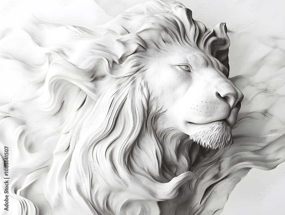 Black and white illustration of a marble lion head statue with smooth texture AI generated Black and white illustration of a marble lion head statue with smooth texture AI generated
