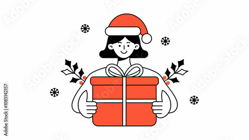 A person wearing a Santa hat, holding a gift box with a big bow.