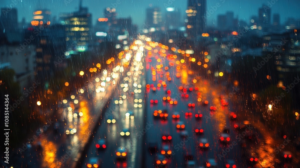 Rainy night city highway traffic blur. Rainy night city highway traffic blur.