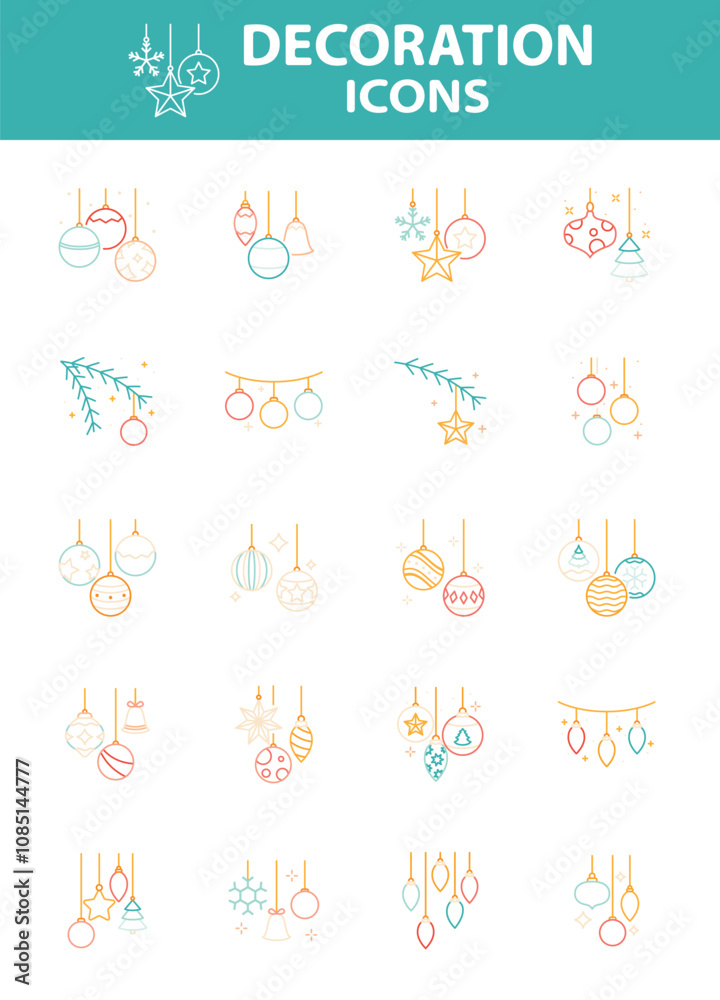 set of Christmas decoration icons