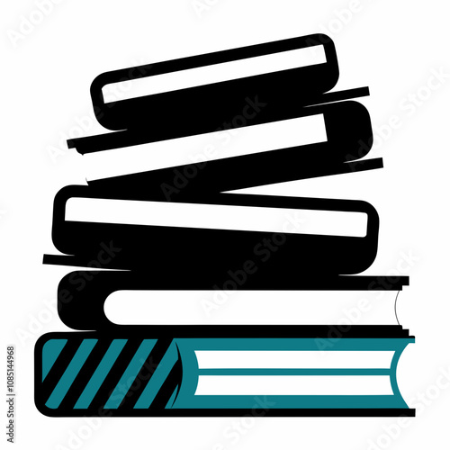 Stacked books silhouette vector illustration isolated on white background