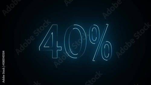 Glowing neon number 40% discount big offer sale business animation 4k video. 40 percent glowing neon sign black background.