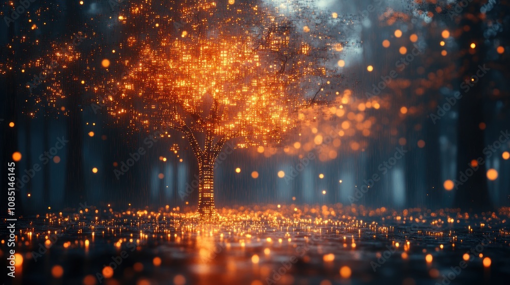 Fototapeta premium Glowing Tree in Dark Forest.