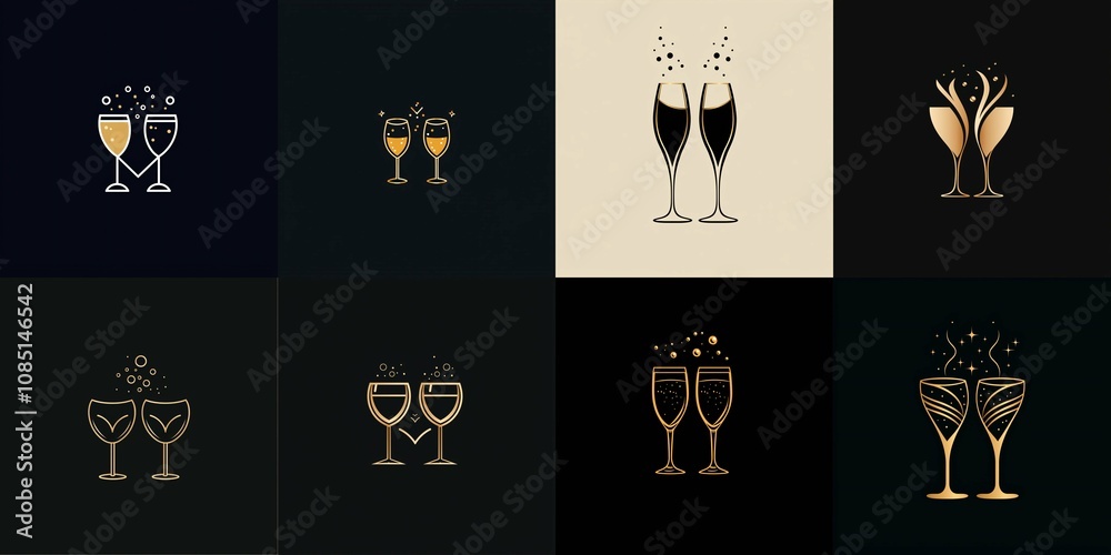 A sleek logo design showcasing two graceful champagne flutes clinking, with bubbles sparkling above them. A sleek logo design showcasing two graceful champagne flutes clinking, with bubbles sparkling above them.