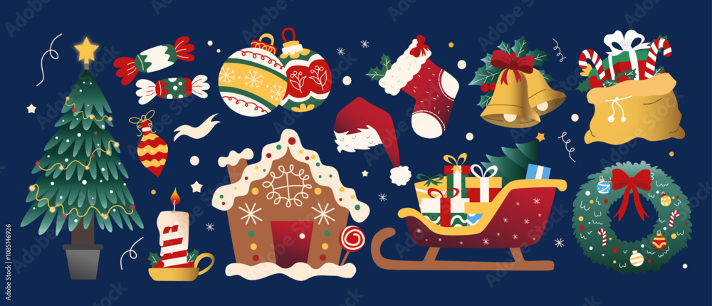Naklejka premium Set of Christmas Essentials Illustrations