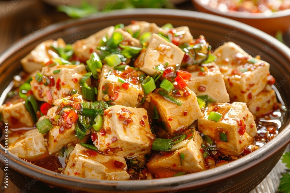 Mapo tofu is a popular chinese dish from sichuan province, often containing tofu set in a spicy sauce, typically a thin, oily, and bright red suspension