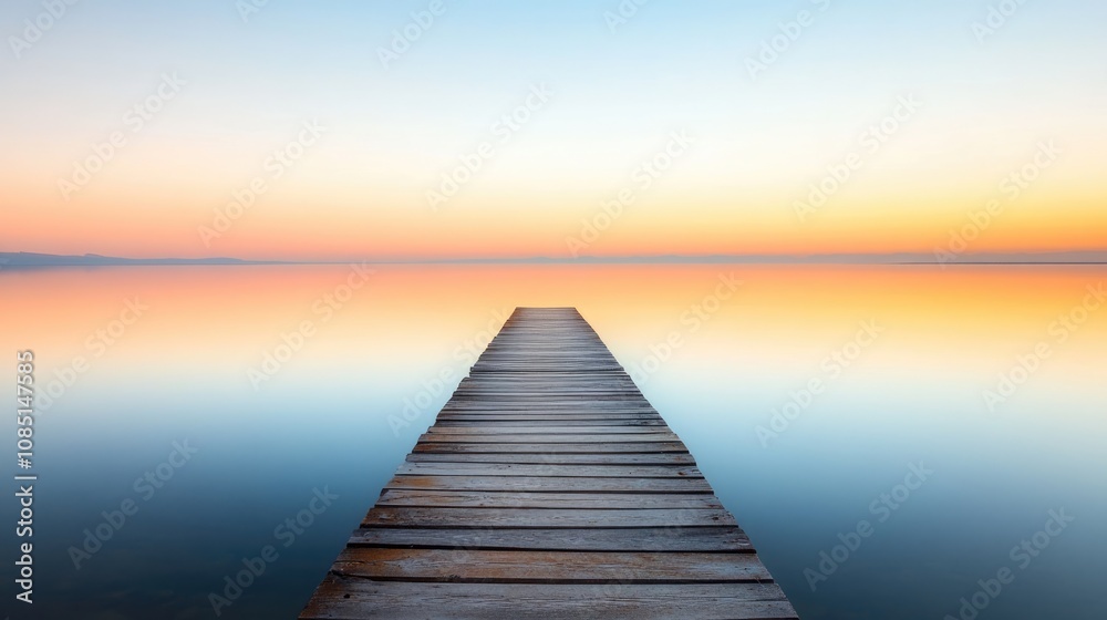 Fototapeta premium Wooden Dock Extending Into a Serene Sunset