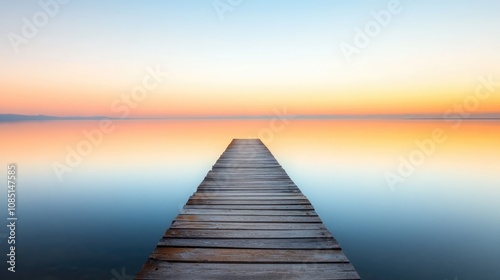 Wooden Dock Extending Into a Serene Sunset