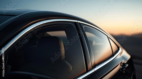 Close-up of car with ceramic tinted windows, UV protection, and heat rejection technology