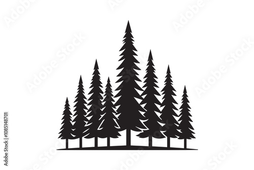 pine trees vector silhouette isolated in white background