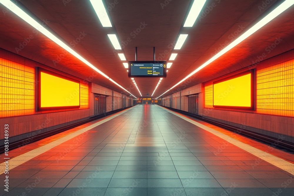 Empty Subway Platform with Glowing Lights Empty Subway Platform with Glowing Lights