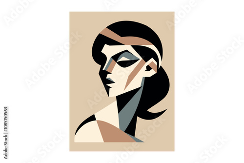 Abstract portrait of a woman. Cubism style. Beige colors