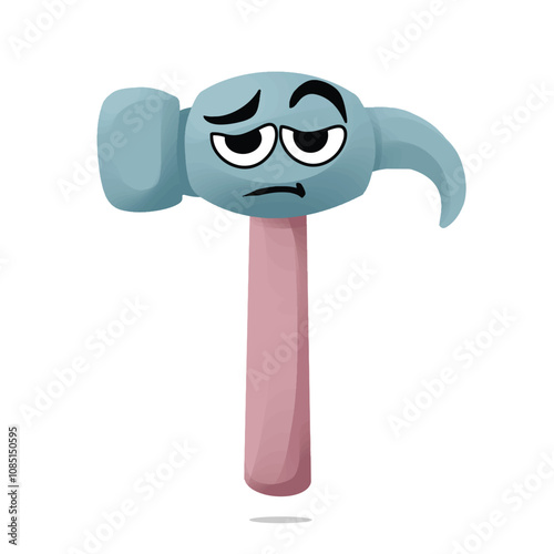 tired claw hammer character illustration. cute and playful concept. furniture, tools, woodworking, restoration, repair and carpentry themes