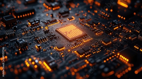  Illuminated Central Processing Unit on Circuit Board.