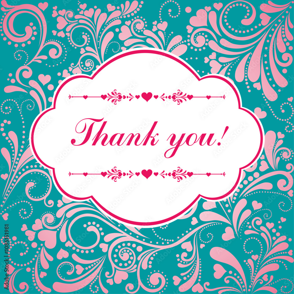 Obraz premium Thank you card. Thank you calligraphy text on a mint background. Vector illustration