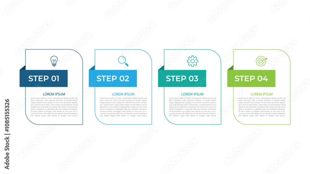 Business infographic template. 4 Step timeline journey. Process diagram, 4 options on white background, Infograph elements vector illustration Business infographic template. 4 Step timeline journey. Process diagram, 4 options on white background, Infograph elements vector illustration