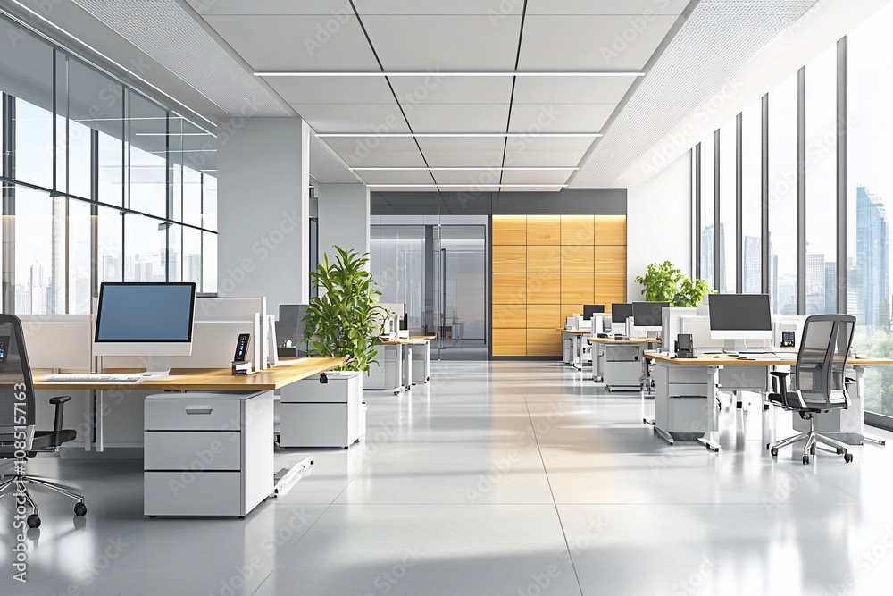 Fototapeta premium Modern Office Environment with Open Spaces and Natural Light