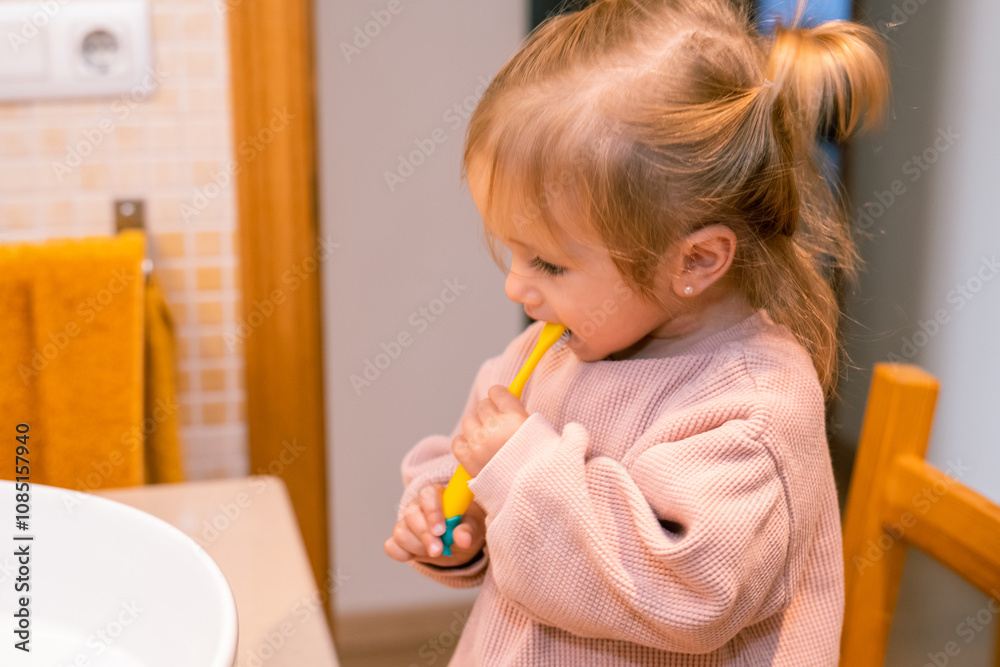 Healthy Habits: Toddler Brushing Teeth. Concept Of Children's Dental Care, Healthy Habits, Education, Health, And Daily Routine At An Early Age Healthy Habits: Toddler Brushing Teeth. Concept Of Children's Dental Care, Healthy Habits, Education, Health, And Daily Routine At An Early Age