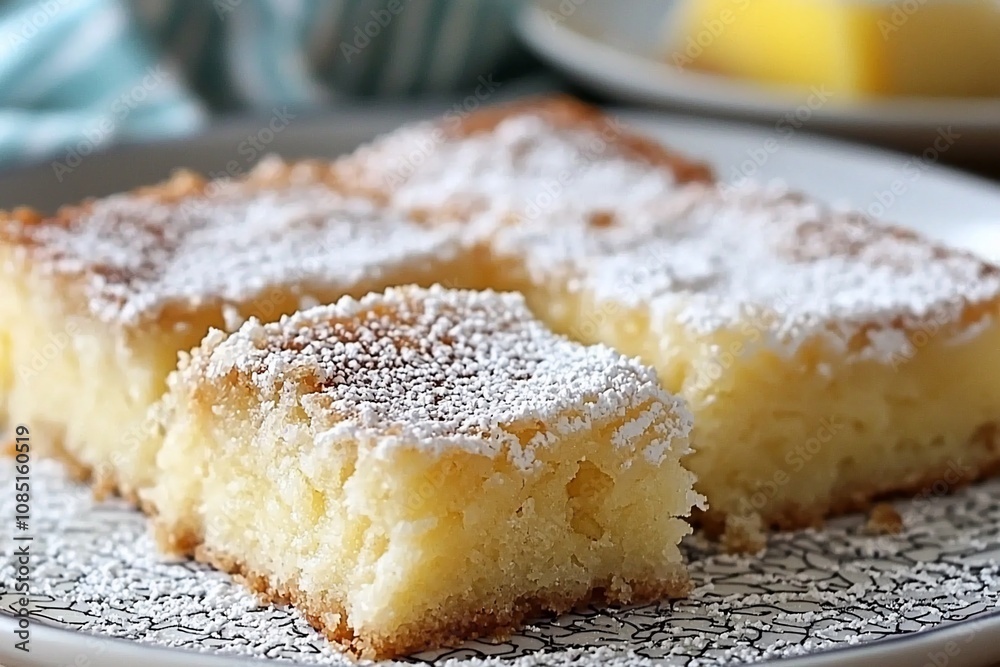 Delicious Lemon Squares with a Dusting of Powdered Sugar