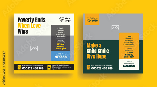Set of editable social media posts for Charity fundraising event , banner ads template or square flyer designs, Charity fundraising web banner template design
