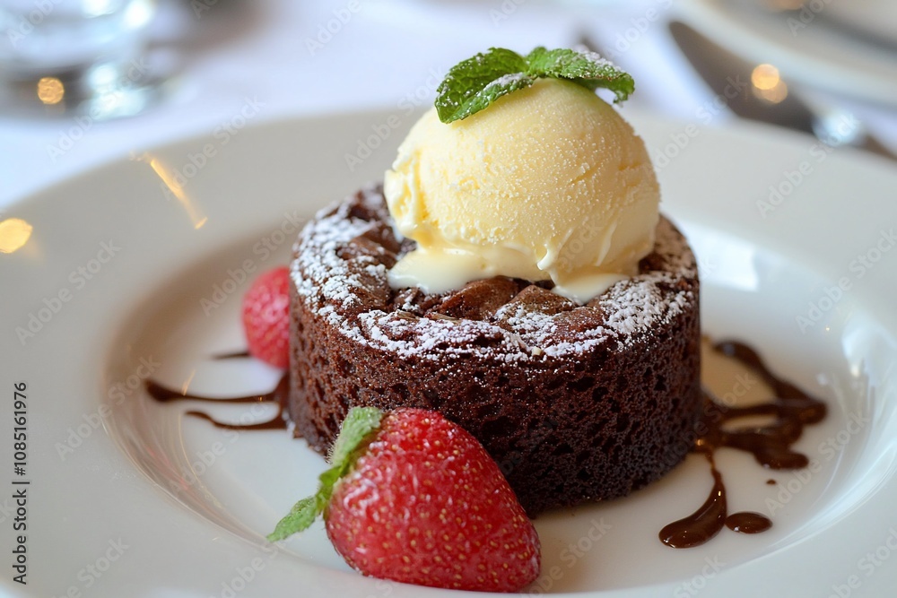 Decadent Chocolate Lava Cake with Vanilla Ice Cream and Fresh Strawberries Decadent Chocolate Lava Cake with Vanilla Ice Cream and Fresh Strawberries
