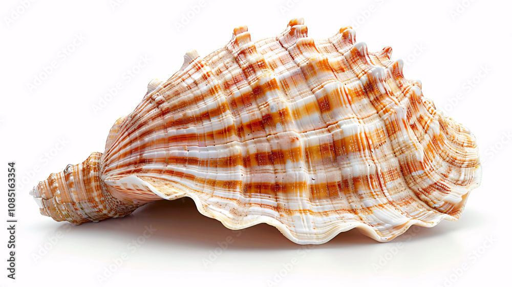 Beautiful sea shell with a realistic texture and elegant shine, isolated on a white background Beautiful sea shell with a realistic texture and elegant shine, isolated on a white background