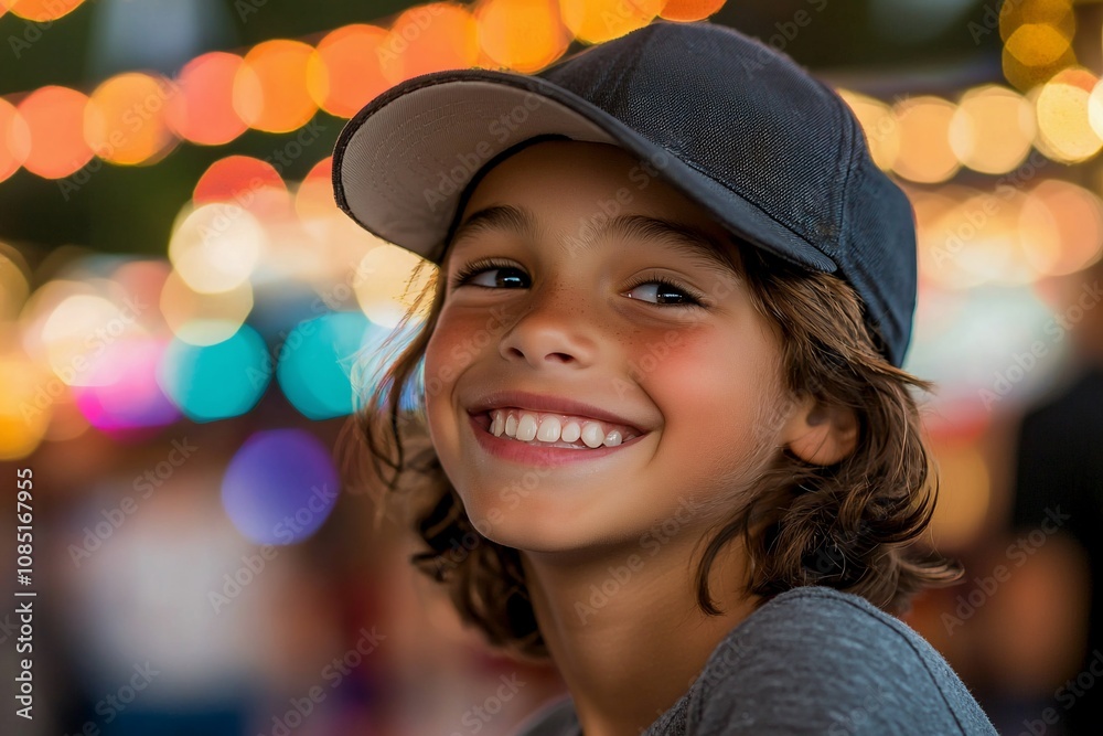 Joyful Child Smiling at a Colorful Festival Setting Joyful Child Smiling at a Colorful Festival Setting