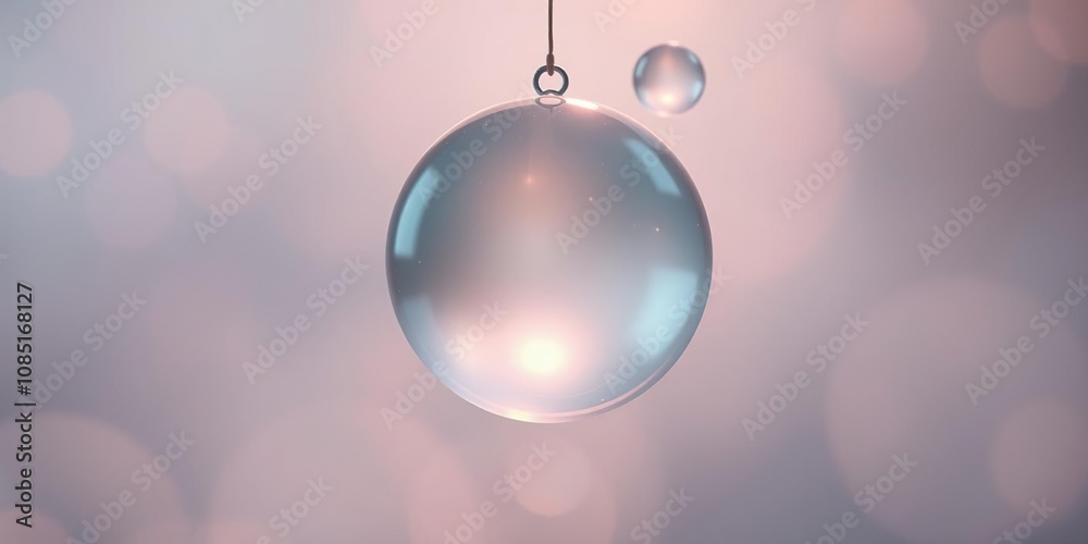 Delicate iridescent orb suspended in a hazy atmosphere of pastel hues and soft illumination, peaceful, dreamy