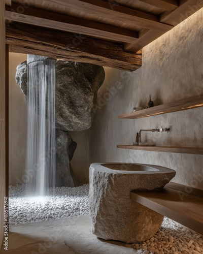 Cave style bathroom with pebble floor 3 photo