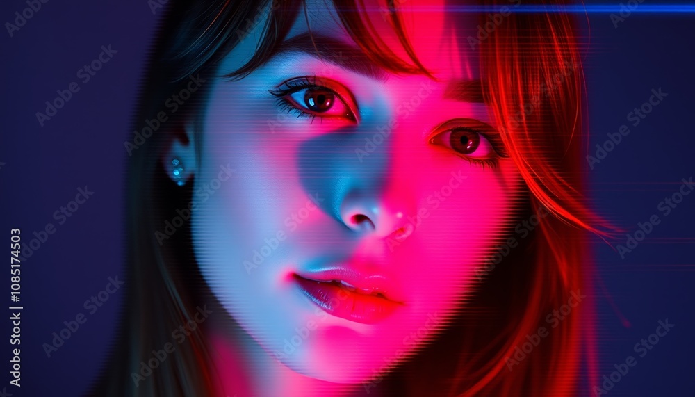 Portrait photo of a woman with bright neon lights Portrait photo of a woman with bright neon lights