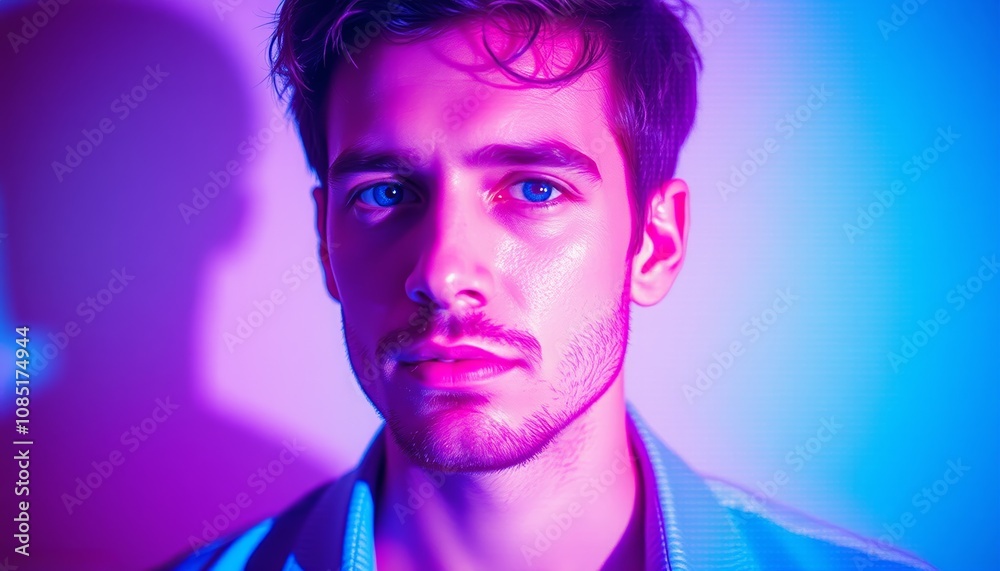 Portrait photo of a man with bright neon lights Portrait photo of a man with bright neon lights