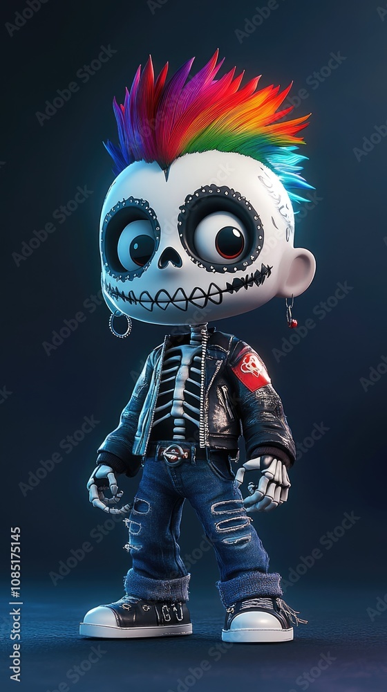 Cool Skeleton Punk with Rainbow Hair Cool Skeleton Punk with Rainbow Hair