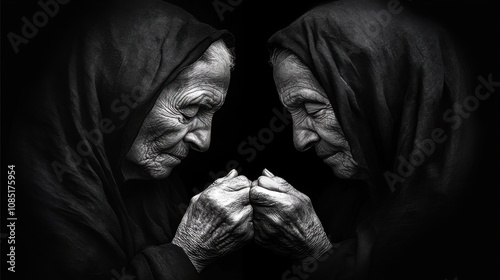 Elderly couple holding hands, with deep facial lines showing the beauty of age and shared life