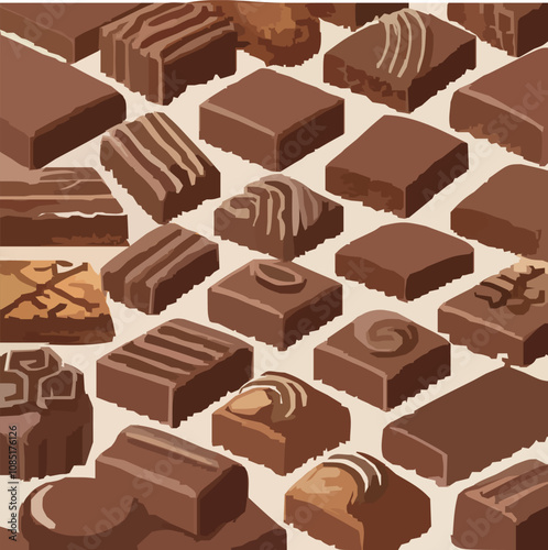 美味しいたくさんのチョコレートのベクターイラスト