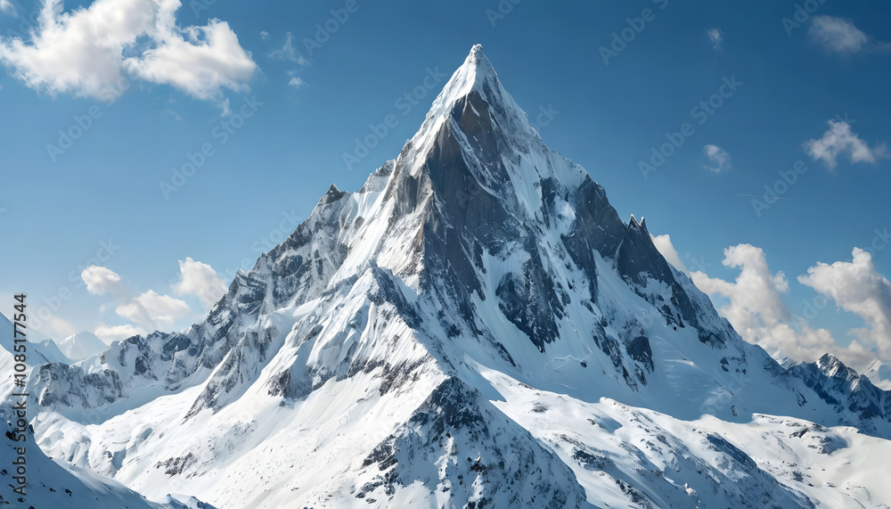 Fototapeta premium Majestic snow-capped mountain peak soaring against a clear blue sky