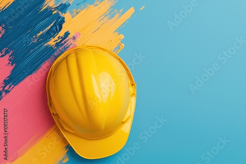 Yellow Hard Hat on Abstract Paint Background photo