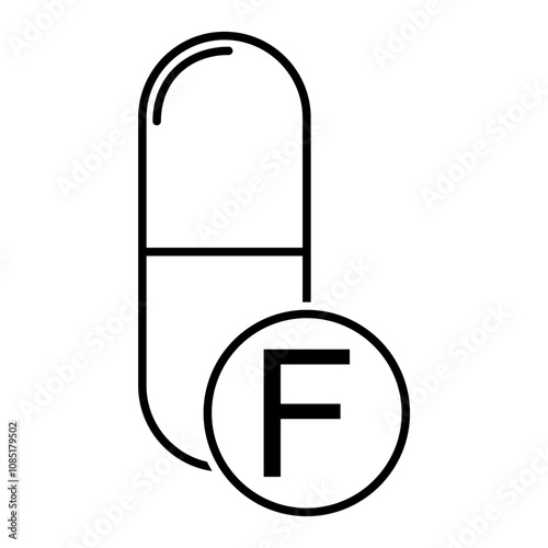 Mineral F icon, healthy medicine pill supplement symbol, complex vitamin vector illustration .