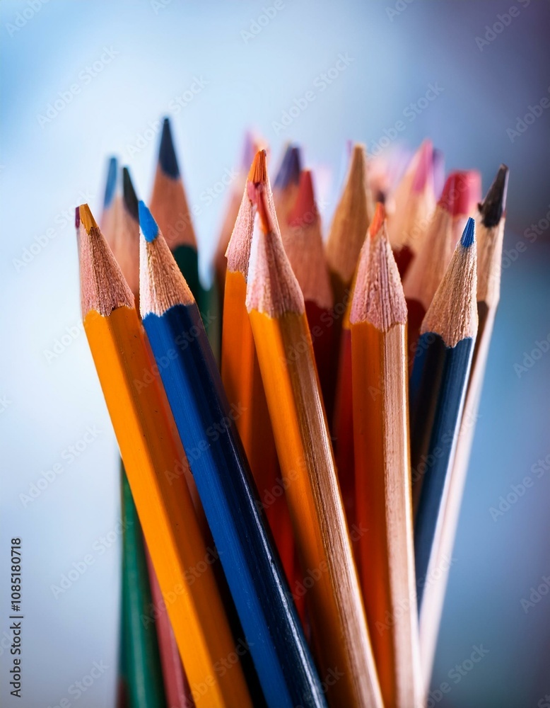 Close-up view of bunch of the colored pencil Close-up view of bunch of the colored pencil